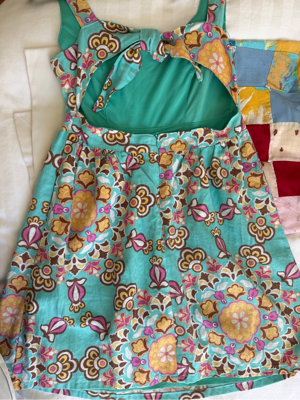 Judith March Kaleidoscope Dress Sz L, Made in USA, Linen-Blend, Turquoise - Picture 3 of 10